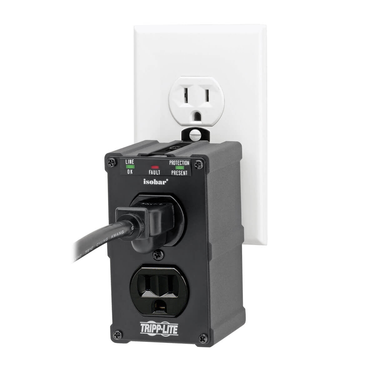 Tripp Lite ULTRABLOK 2-Outlet Surge Protector, Direct Plug-In, 1410 Joules, Diagnostic LEDs, Black Metal Housing