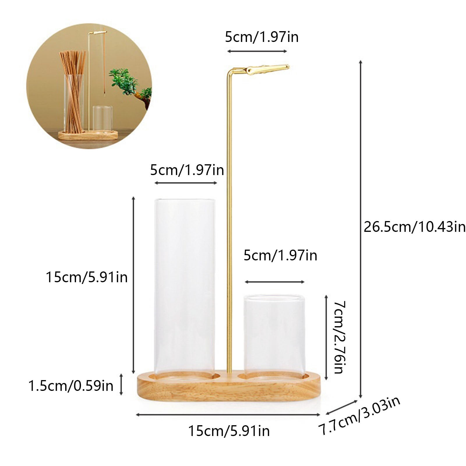 2 in 1 Floating Incense Holder with Storage Glass Tubes and Metal Butterfly Clip