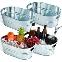Tessco 4 Pcs 4 Gallon Galvanized Metal Tubs Large Ice Buckets for Parties Beverage Drink Tin Bins Champagne Cocktail Wine Cooler for Summer Mimosa Bar Supplies(Classic,Silver)