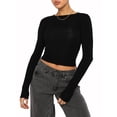 thumbnail image 2 of Blotona Womens Skinny Long Sleeve Backless Crop Tops Square Neck Bodycon Shirts Cut Out Pullover Cami Streetwear, 2 of 9
