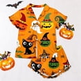 thumbnail image 4 of JIAYUE Halloween Pajamas Set For Women Cute Print Short Sleeve Notch Collar Tops With Buttons And Shorts Soft Two Piece Sleepwear For Nightwear Comfort Bedtime Loungewear, 4 of 7