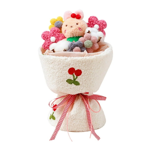 Ramo de animales de dibujos animados para el Día de San Valentín, juguete creativo, flores artificiales de peluche Conejo rosa