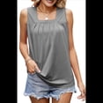 thumbnail image 1 of Camisetas de Tirantes de Verano para Mujer, Corte Holgado, Plisado, Cuello Cuadrado, Sin Mangas, Dobladillo Curvo, Fluido, Gris, XL, 1 of 10