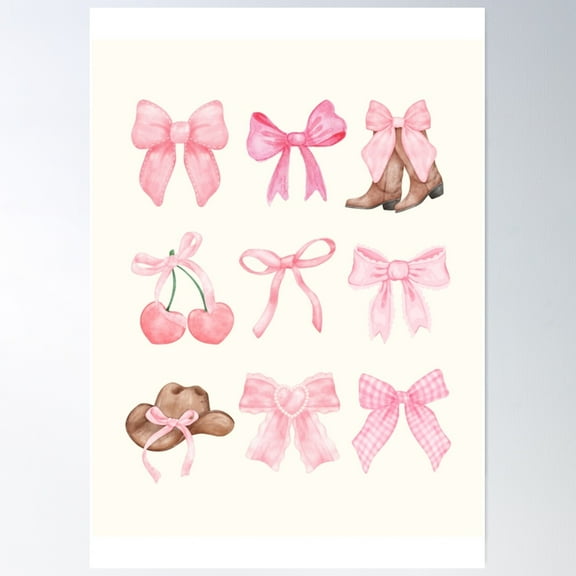 Pink Bows Poster Wall Art, Modern Wall Decor For Living Room Bedroom, Wall Art, 8x12 UNFRAMED