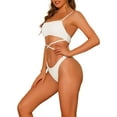thumbnail image 4 of Conjuntos de bikini deportivos de 2 piezas para mujer, con tirantes ajustables y cordones, trajes de baño de gran tamaño, color blanco, 4 of 5