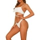 thumbnail image 4 of Conjuntos de bikini deportivos acanalados de 2 piezas para mujer con tirantes ajustables tipo espagueti, trajes de baño grandes en blanco, 4 of 5