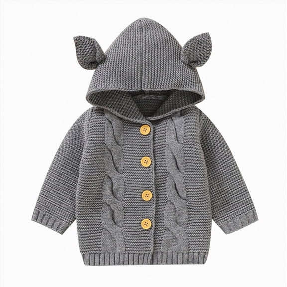 Splozh Baby Girl Boy Knit Cardigan Sweater Hoodies Warm Tops Toddler Infant Outerwear Jacket Coat,Grey,9-12 Months