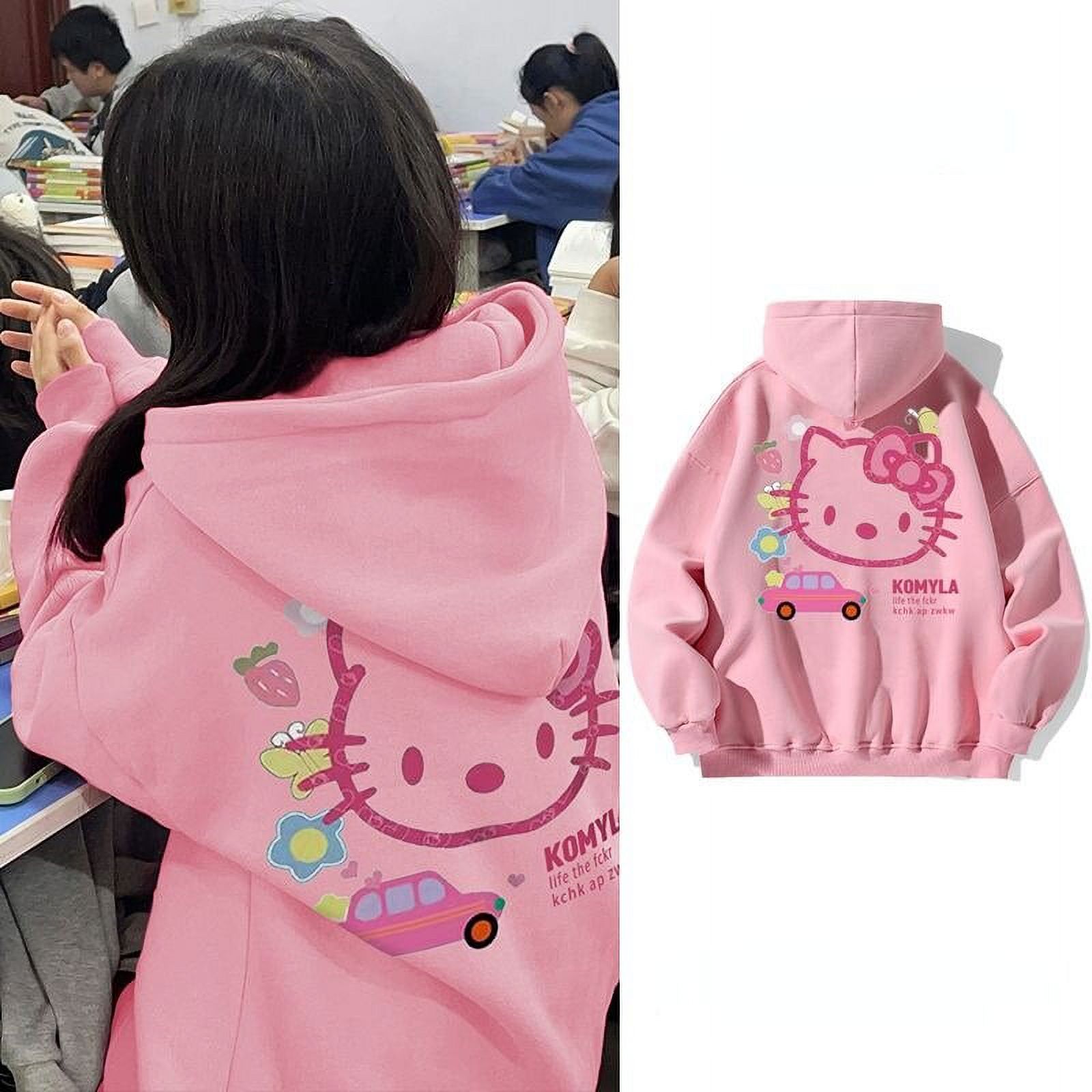 Hello Kitty Pink Oversized Hoodie For Women Kawaii Korean Fashion Print 