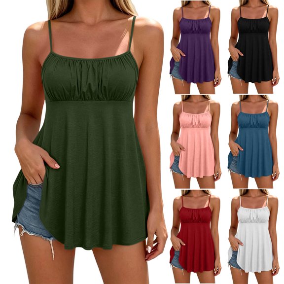 SwiftWear Women's Spaghetti Strap Camisole Flowy Long Tank Top Sleeveless Summer Casual Loose Blouse for Beach Vacation