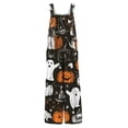 thumbnail image 4 of Women's Halloween Jumpsuits Ghost Skull Halter Backless Horror Overalls Skeleton Bat Wide Leg Spooky Rompers, S, 4 of 5