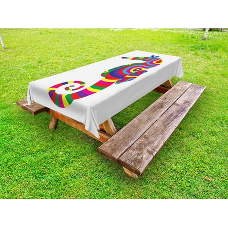

Animal Outdoor Tablecloth Graphic of Funny Several Colored Seahorse Fauna Bony Fish Retro Maritime Object Decorative Washable Fabric Picnic Table Cloth 58 X 84 Inches Multicolor by Ambesonne