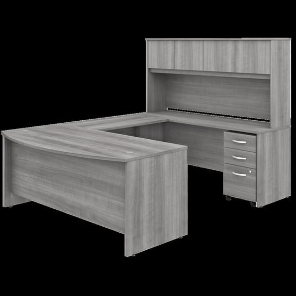 Studio C 72W U Shaped Desk with Hutch and File Cabinet in Gray - Engineered Wood
