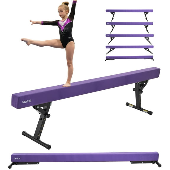 VEVOR Adjustable Balane Beam for Kids, 8FT Gymnastics Beam, High and Low Floor Beams of 5 Adjustable Heights for All Gymnastic Levels, Professional Gymnastic Equipment for Home and Gym Center, Purple