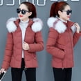 thumbnail image 2 of Chaqueta de plumón de algodón para mujer, corte ajustado y adelgazante para estudiantes, cuello de piel colorido y abrigo grueso, 2 of 6