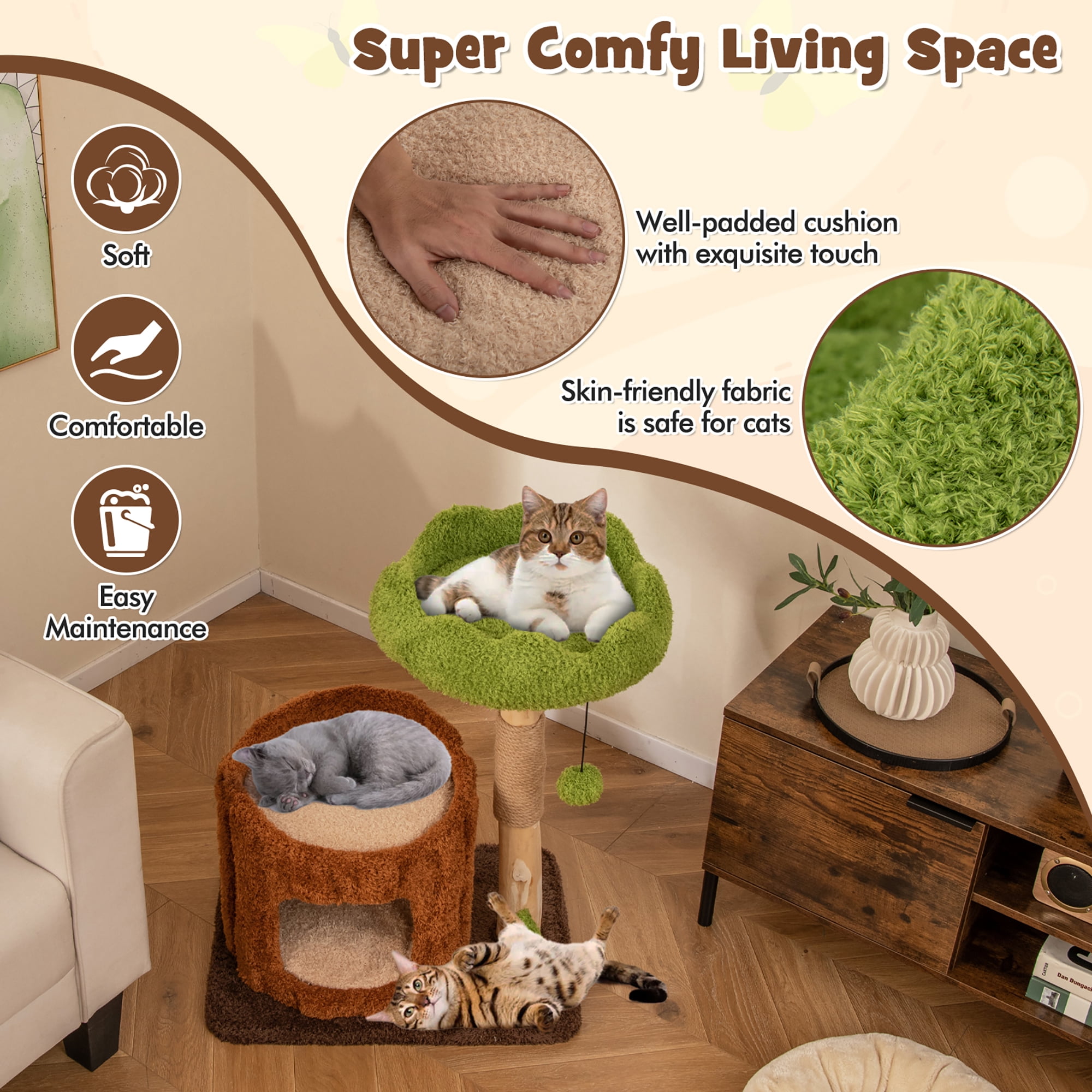 Gymax Multifunctional Cat Tree w/ Sisal Covered Scratching Posts Top Perch Modern