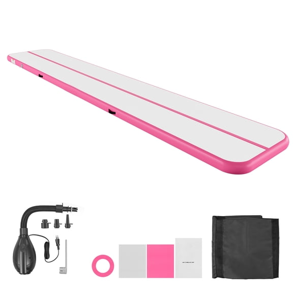 KFFKFF Inflatable Gymnastics Air Mat 20 ft Training Mat with Electric Pump, 4-inch Thick Durable Tumble Track, Versatile Mat for Home, Gym, Outdoor, Yoga, Cheerleading, Beach, Park, and Water, Pink