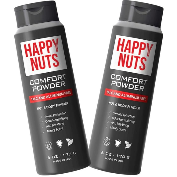 Happy Nuts Comfort Powder - Anti-rozaduras, defensa contra el sudor y control de olores para la ingle, los pies y el cuerpo, polvo corporal para hombres (paquete de 2)