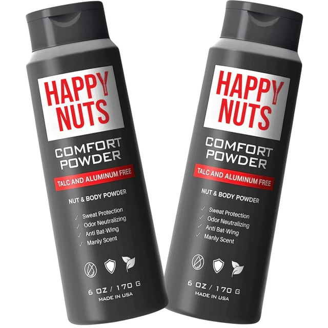 Happy Nuts Comfort Powder - Anti-rozaduras, defensa contra el sudor y control de olores para la ingle, los pies y el cuerpo, polvo corporal para hombres (paquete de 2)
