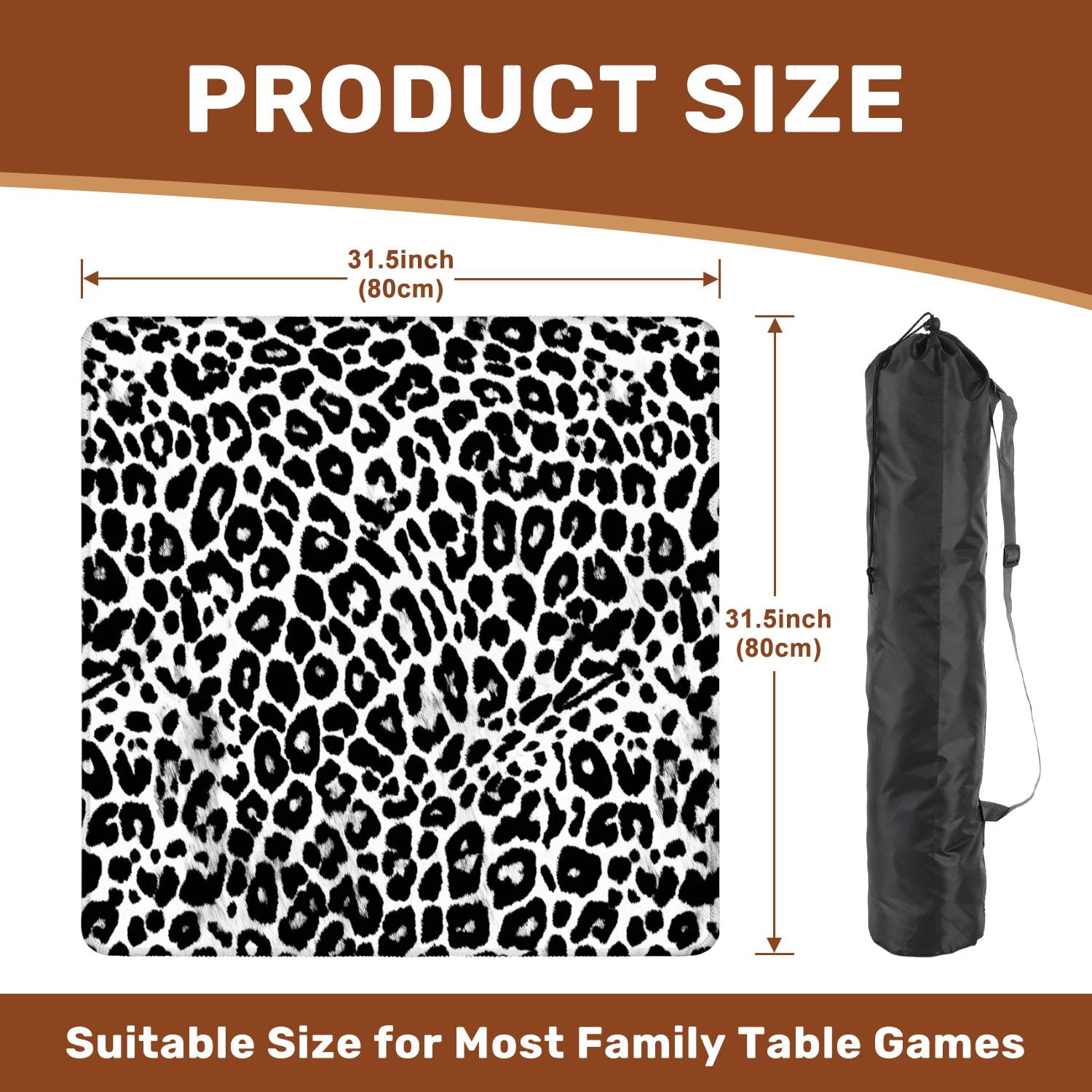 Mahjong Mat 31.5" x 31.5" leopard repeating seamless monochrome black white Non-Slip Noise Reduction American Mahjong Tiles Table Cover for Dominoes Poker Card Board Games Gift