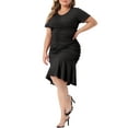 thumbnail image 4 of Unique Bargains Robe Grande Taille pour Femmes Col en V Manches Courtes Robes Plissées Pailletées Noir 4X, 4 of 5