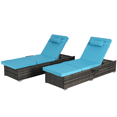 thumbnail image 4 of Outdoor Chaise Lounge Chairs Set of 2, PE Wicker Patio Rattan Reclining Chair Cushioned w/ Adjustable Backrest, Pool Sunbathing Recliners with Side Table, Pillow, Lake Blue, 4 of 6