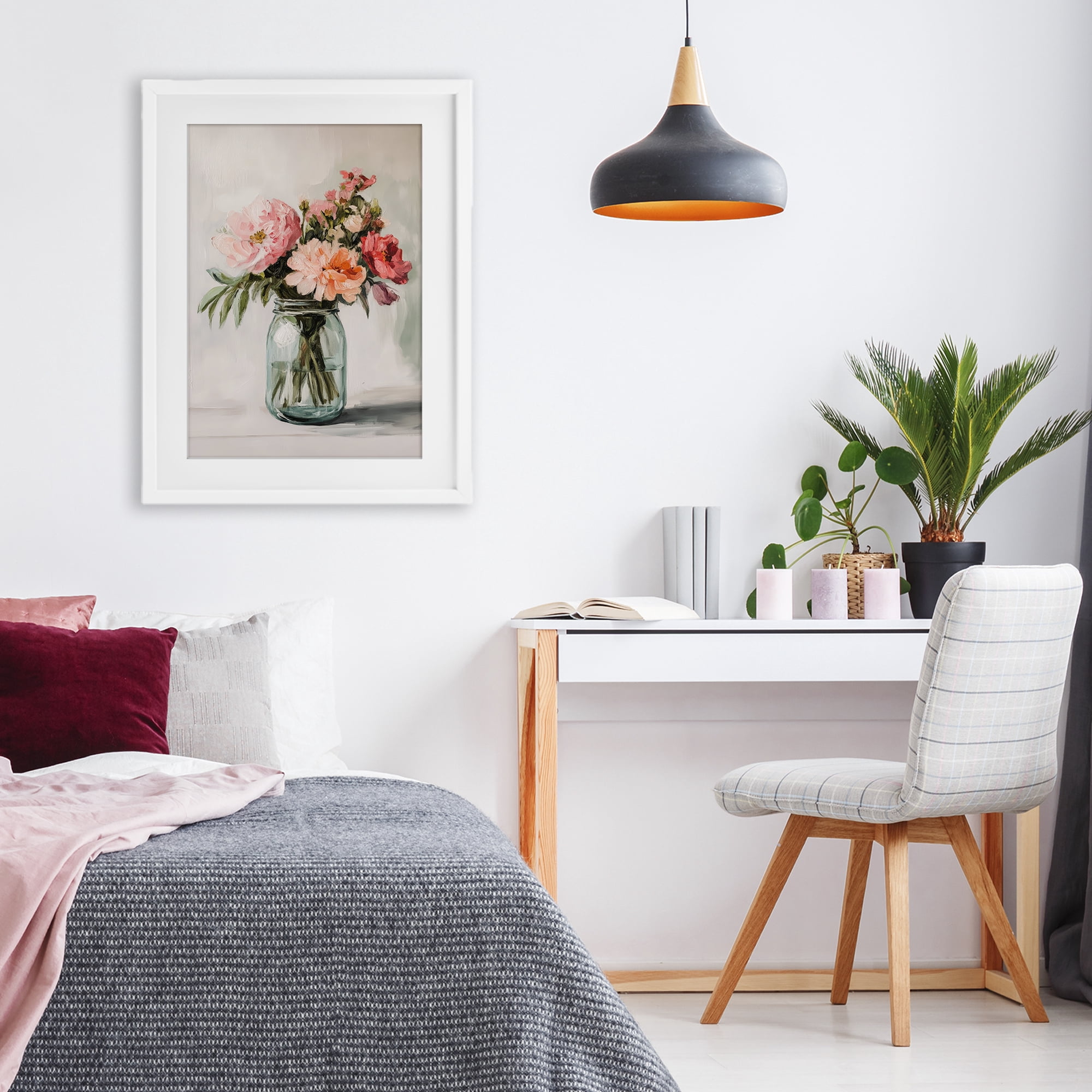 Stupell Industries Pink Flower Stems in Jar White Framed Print Under Glass, design by Petal Prints Design