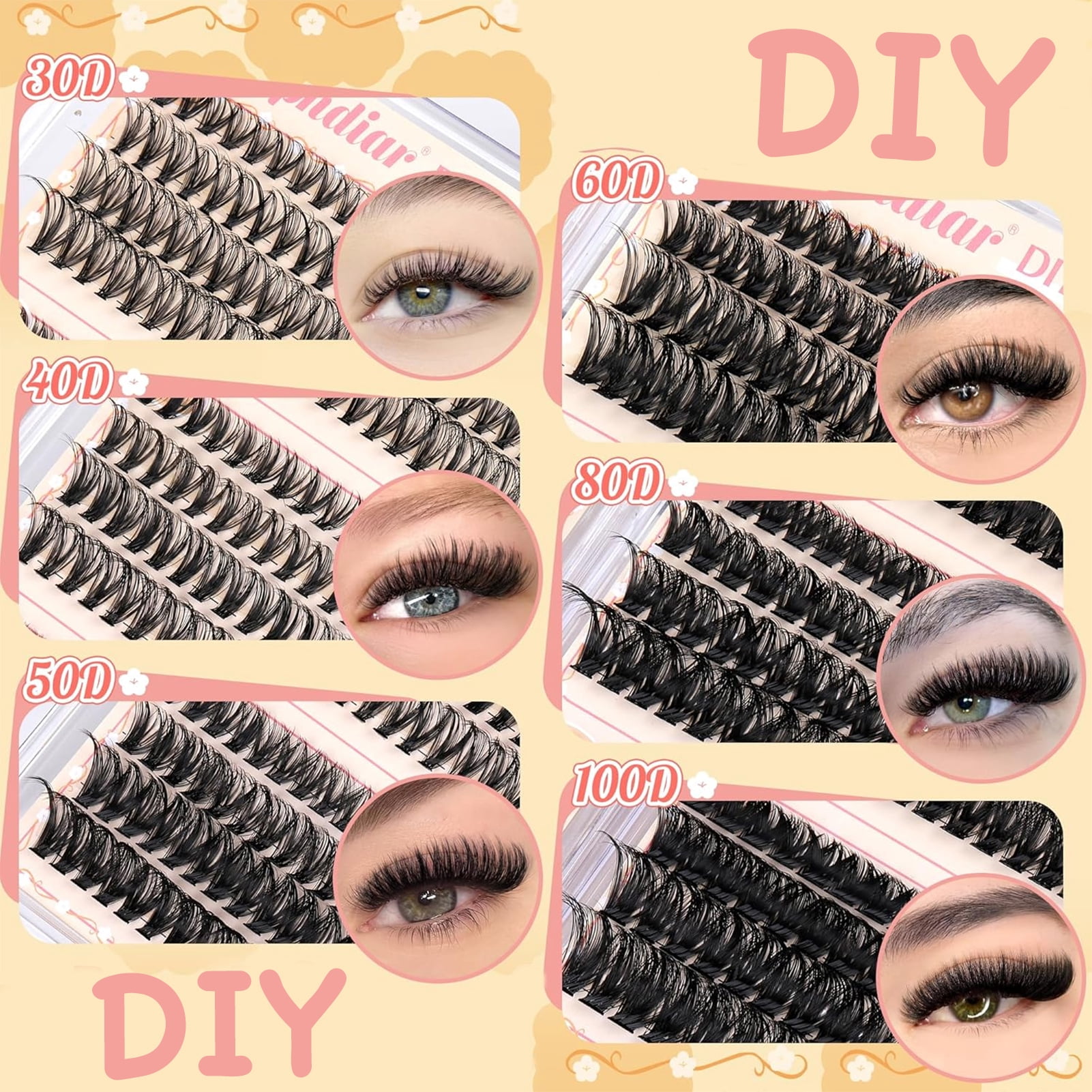 Eyelash Clusters 30D+40D+50D+60D+80D+100D Lash Clusters Wispy Individual Lashes 480PCS D-curly Lash Extension 10-16MM Natural Lashes Clusters DIY Cluster Eyelash Extensions for Beginners