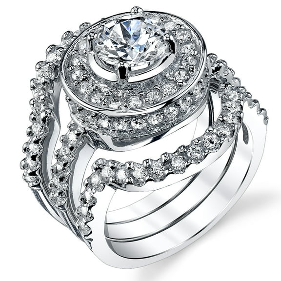 Metal Masters Womens 1.25Ct 3Pc Sterling Silver 925 Engagement Ring wedding Bridal Set Bands Cubic Zirconia