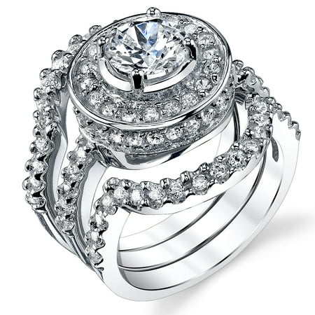 3 Piece Ring Set 1.25 Carat 3 Piece Sterling Silver 925 Engagement Ring wedding Bridal Set Bands with Cubic Zirconia ()