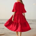 thumbnail image 4 of WTOBBY Women's Plus Size V-Neck Button Front Solid Color Maxi Dress, Flowy 3/4 Sleeve Lace Hollow Out Sexy Long Dress with A-Line Silhouette,Red 5XL, 4 of 7