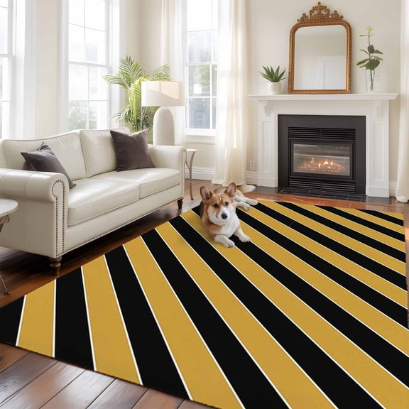 5'x8' Area Rugs, Yellow Black Striped Indoor Outdoor Area Rug for Living Room Bedroom, Farmhouse Stripe Modern Art Washable Bathroom Rugs Kitchen Floor Carpet Mats Home Decor Aesthetic