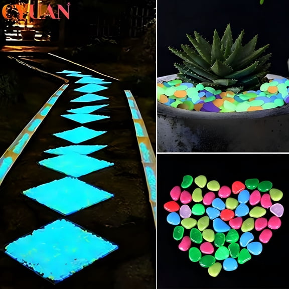 LAMIRO 100PCS Glow in The Dark Pebbles,Glowing Rocks for Aquarium Decoration,Outdoor Decor,Garden Lawn Yard,Walkway,Fish Tank,Pathway,Driveway