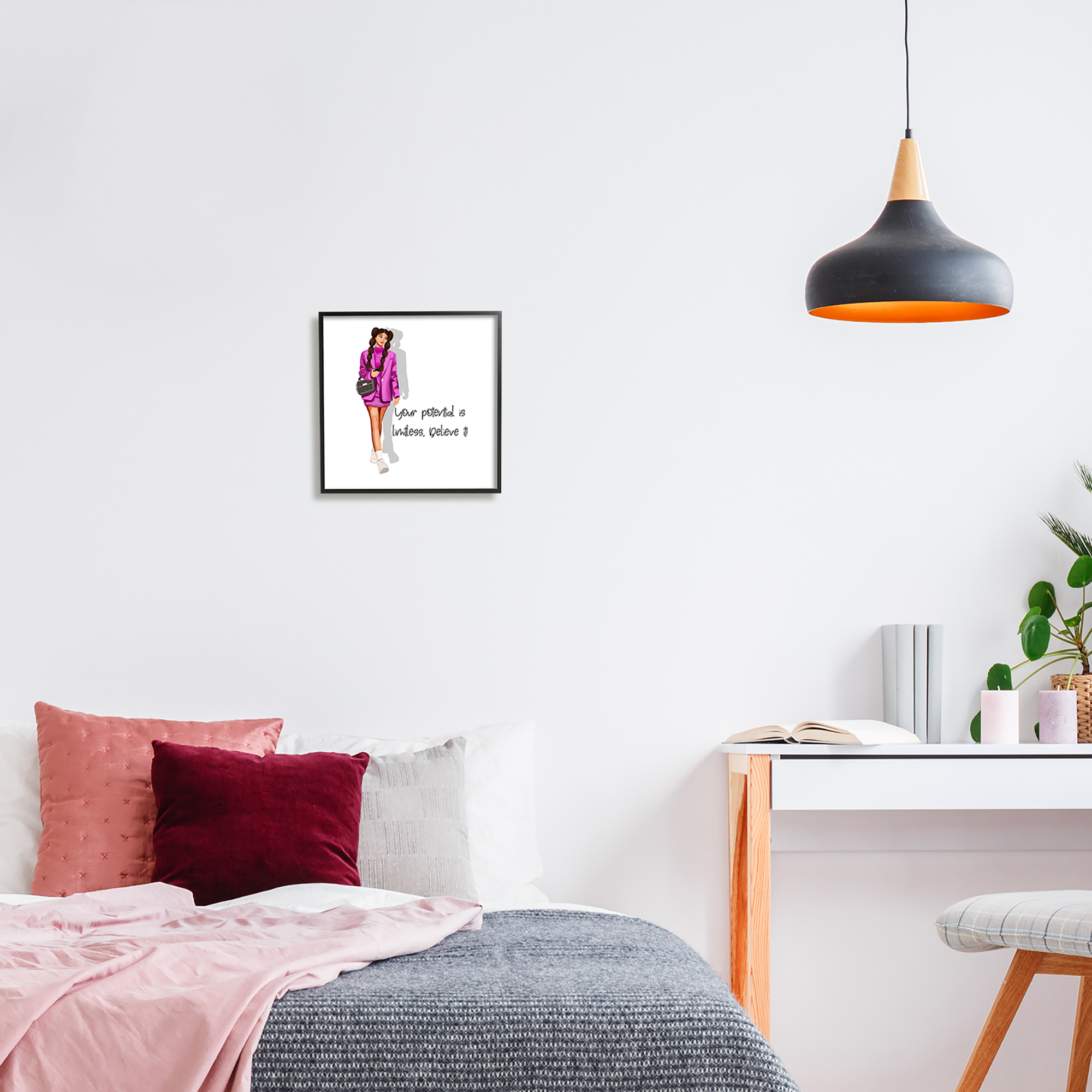 Stupell Industries Potential is Limitless Woman Inspirational Painting Black Framed Art Print Wall Art, 12 x 12