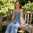 thumbnail image 6 of OGLCCG Tween Girls Summer 2 Piece Set Ruffle Cami Top and Wide Leg Pants with Pockets Bow Printed Lounge Outfit Size 5-15 Years, 6 of 7