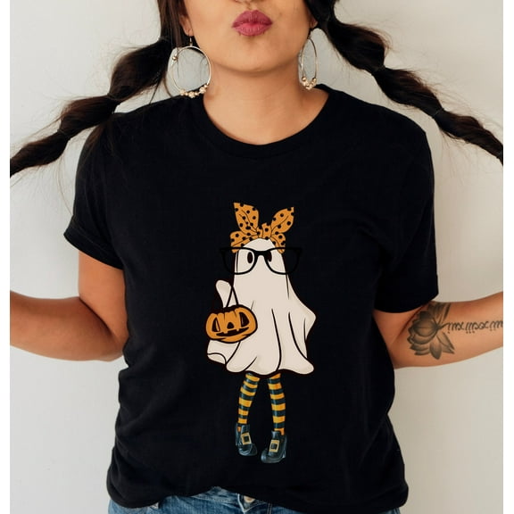T Shirt, Halloween T-Shirt, Trick or Treat Ghost Tee, Fall T-Shirt, Funny Halloween T-Shirt, Ghost in Big Glasses T-Shirt
