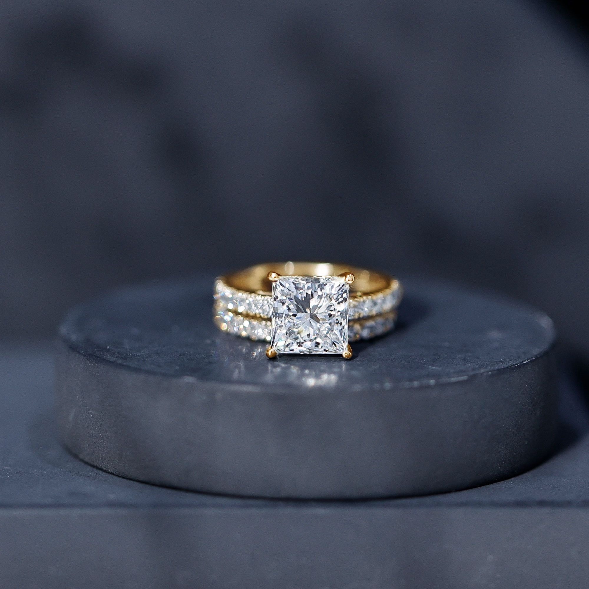 Rosec Jewels IGI Certified 2 Carat Lab Grown Diamond Princess Cut Engagement Ring Set for Women - E-VS1 Quality - With Jewelry Box, 14K Yellow Gold, US 10.00