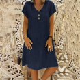 thumbnail image 2 of Laqbezok Cotton Linen Dress, Women's Casual V-Neck Short Sleeve Retro Sundress, Loose Fit A-Line Gown with Decorative Buttons, 2 of 8