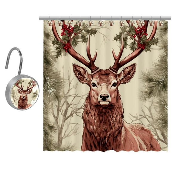 Christmas Elk Shower Curtain, Bathroom Beach Decorations