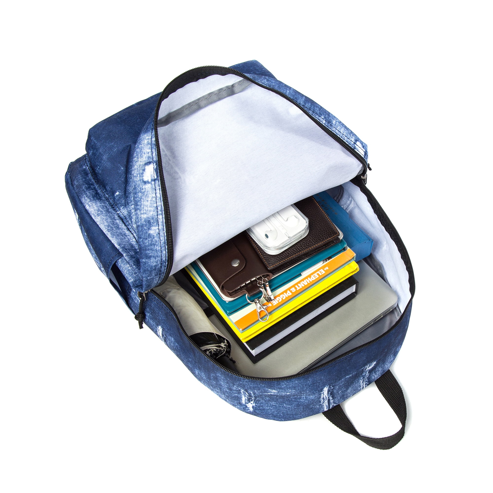 K-Cliffs Printed Backpack Simple Pattern Bookbag Classic Travel for laptop & Tablet, Blue Denim Jean for all ages, unisex