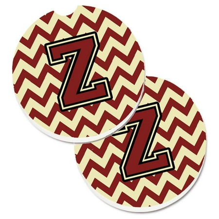 

Letter Z Chevron Maroon & Gold Set of 2 Cup Holder Car Coaster