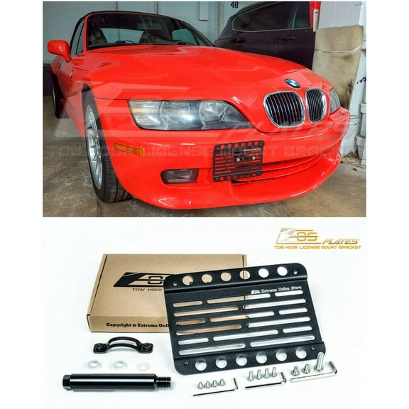 Extreme Online Store Replacement for 1996-2002 BMW E36 Z3 M-Sport Bumper Models | EOS Plate Version 1 Mid Sized Front Bumper Tow Hook License Relocator Mount Bracket Tow-034 