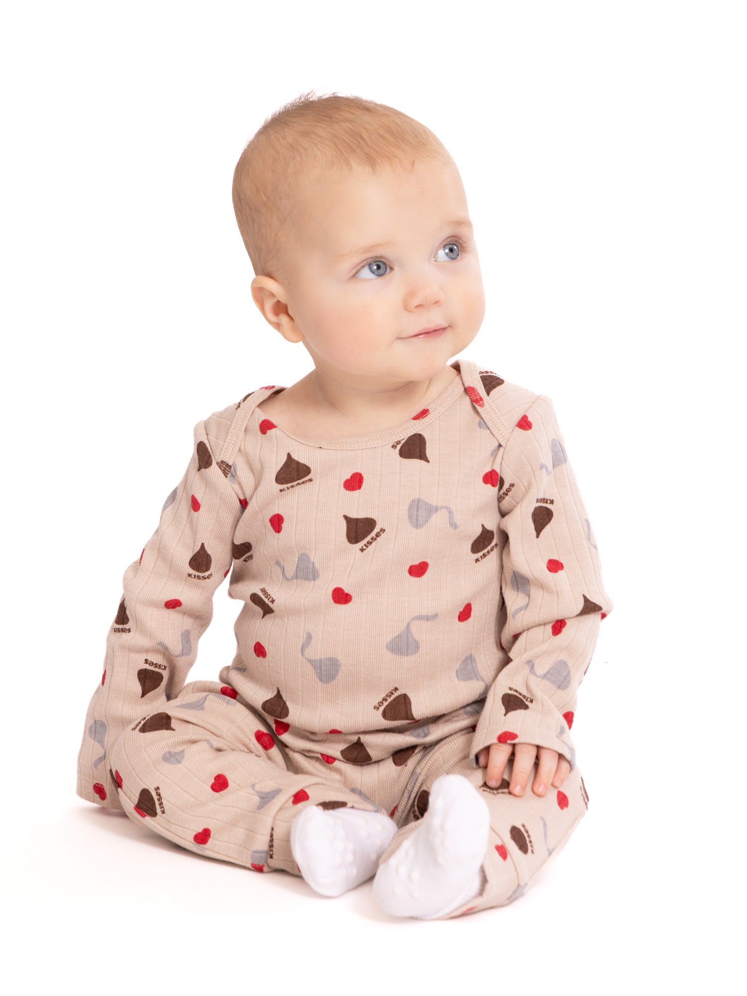 Hershey Kisses Baby Girls Valentine's Day Long Sleeve Bodysuit with Matching Joggers, 2-Piece Set, Sizes Newborn-12M