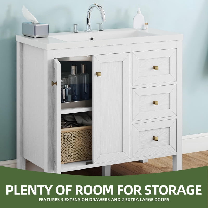 Uforic 36'' Modern Bathroom Vanity with Sink Combo, Freestanding Bathroom Storage Cabinet with Drawers & Doors, White
