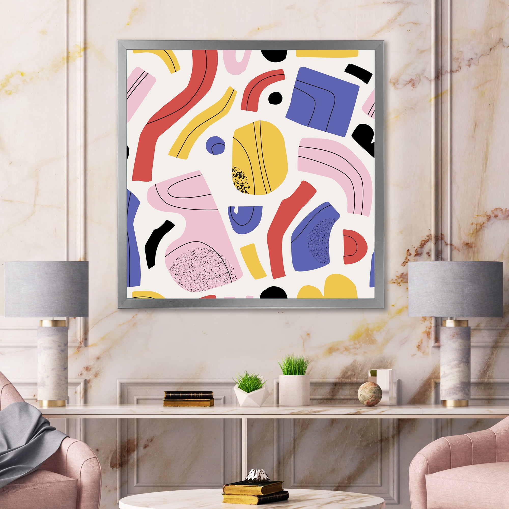 Designart 'Organic and Elements In Pink Yellow and Red' Modern Framed Art Print