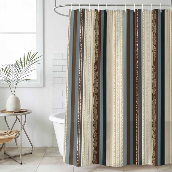 Boho Streiped Waterproof Fabric Shower Curtain,Vintage Abstract Beige Vertical Stripes Waterproof Fabric Shower Curtain for Bathroom Curtains Bathtubs Hotel Shower Curtains with 12 Hooks Long 72x78in