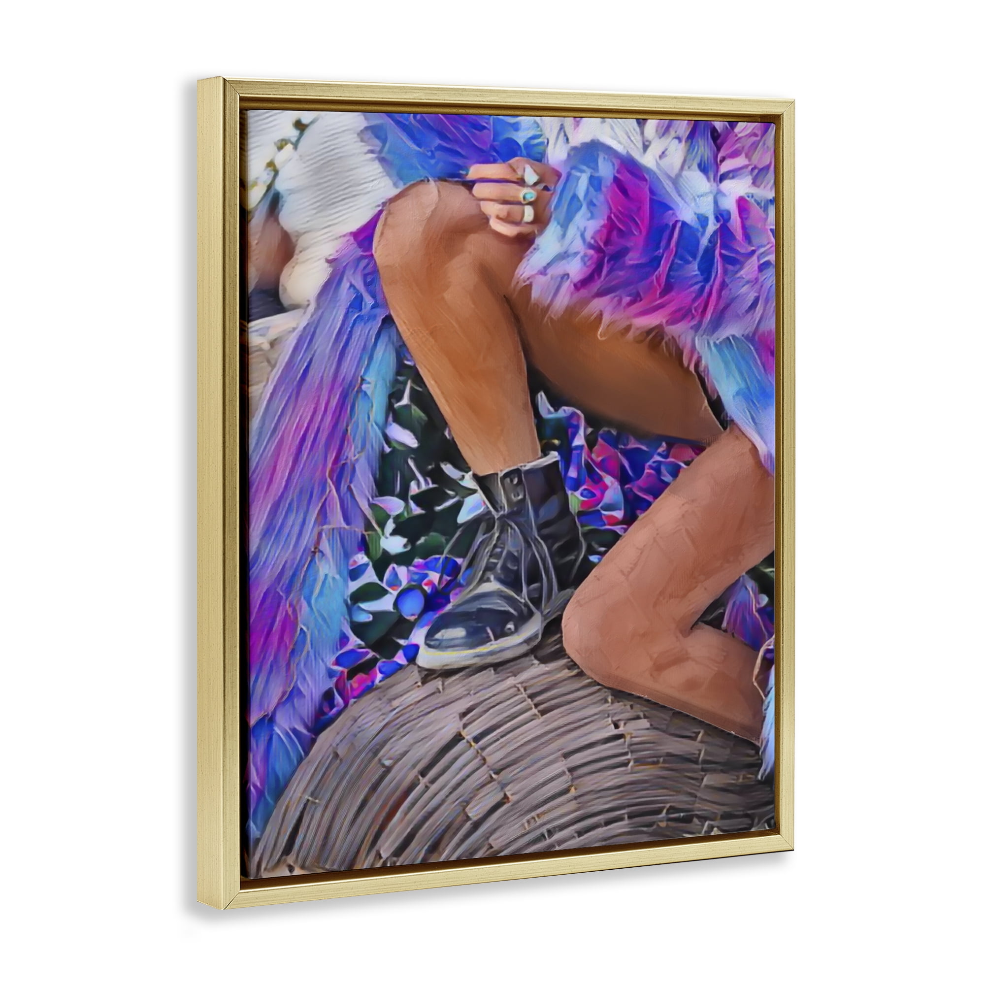 Purple Fur & Boots Gold Framed Floater Canvas Wall Art, design by Jesse Keith