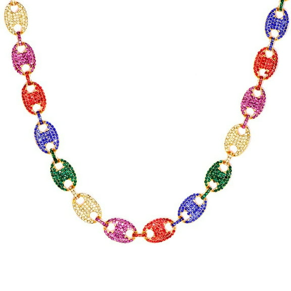 Male Coffee Bean Chain Necklace for Men Women Color Zircon Jewelry 13MM 20inch