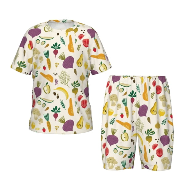 Fotbe Vegetable Pijama Estampada de 2 Piezas para Niños – Ropa de Dormir de Manga Corta Cómoda para Niños y Niñas, Camiseta y Shorts de Algodón-Large