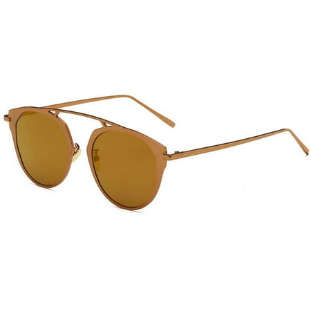 - OWL Eyewear Sunglasses 86046 C3 Women's Metal Round Fashion Gold Frame Brown Mirror Lens