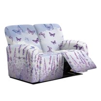 TSOVTHRID Butterfly Lavender Purple Print Love Seat Covers for 2 Cushion Couch Loveseat Recliner Cover 6Pieces Washable Couch Covers Stretch Sofa Slipcover Pets Dogs